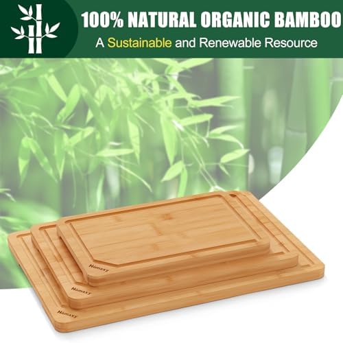 Homaxy Organic Bamboo Cutting Boards Set for Kitchen Set of 3