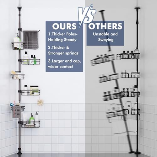 Corner Shower Caddy Tension Pole, Bathroom Organizer and Storage for Shower