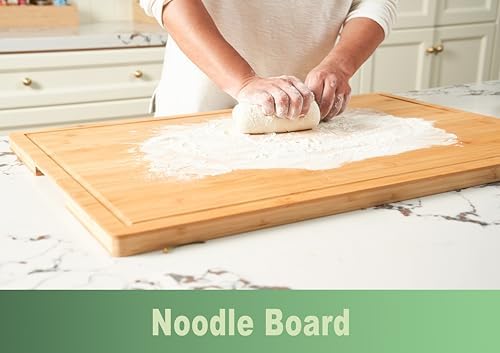 Allsum 30x20" Bamboo Cutting Board for Kitchen, Extra Large Wood Charcuterie Board with Side Handles and Juice Grooves, Stove Top Cover, Noodle Board over Sink, Cheese Serving Tray