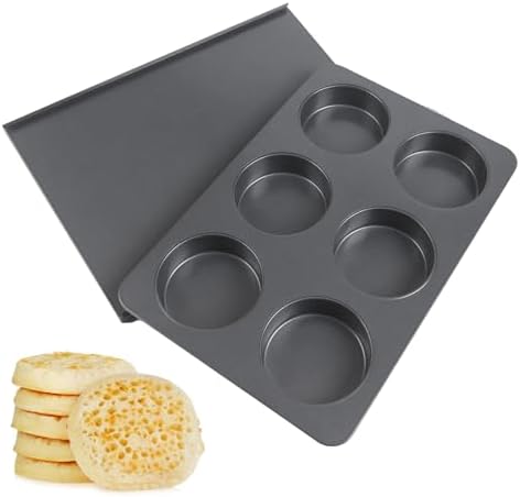 6 Cup Muffin Pan with Lid, Carbon Steel Non Stick Cupcake Pans for Baking, 9 x 13 Inch Even Crical Deep Baking Pan for Cup Cake, English Muffin, Whoopie Pie, Hamburger Buns
