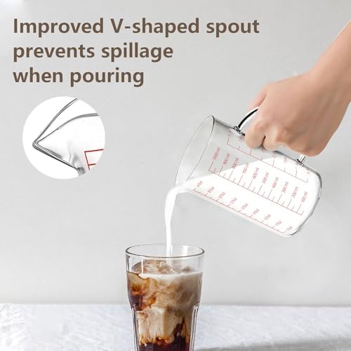 WhiteRhino Glass Measuring Cup,34oz/4Cup/1000ml Liquid Measuring Cups, Measuring Cup With Handle and V-Shaped Spout, Glass Beaker with Three Scales (OZ, Cup, ML), Dishwasher/Freezer/Microwave Safe