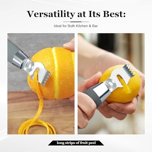 Lemon Zester Tool with Channel Knife, 2-in-1 Citrus Zester Grater and Orange Peeler, Non-Slip Silicone Handle for Lemon Lime Twists, Cocktail Garnish and Kitchen Use