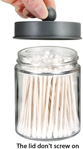 Amolliar Glass Apothecary Jar Qtip Holder Metal Lids 4pc/Grey