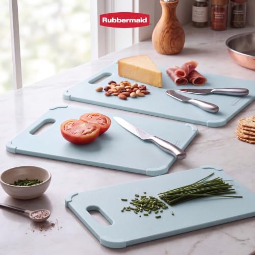 Rubbermaid 3pc Reversible Wheat Fiber Cutting Board Set | BPA Free Non Toxic Cutting Boards for Kitchen – Dishwasher Safe, Non-Slip Corners & Lightweight | For Meat, Veggies & Fruits - Alice Blue