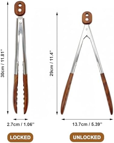 Wooden Tongs for Cooking with Stainless Steel Long Handle – Non-Slip Design, Hanging Hole, Perfect for BBQ, Salad Tossing & Serving, Household Creative Cooking Tongs (9 Inch)