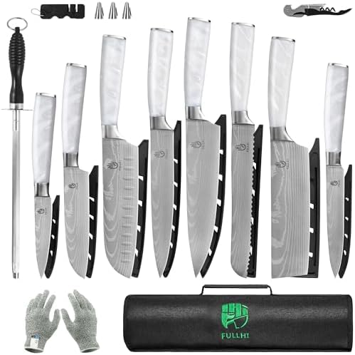 FULLHI Knife Set, 14pcs Japanese Knives Set, Multiple Colour Premium German Stainless Steel Chef Knife Set