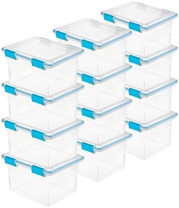 Sterilite Gasket Storage Box with Lids for Home & Office, 32 Quart, 12-Pack