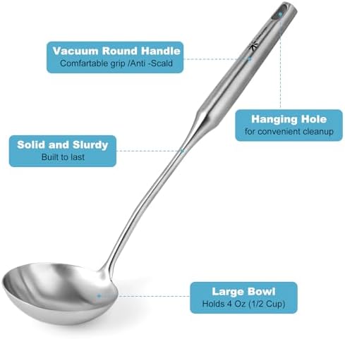 Stainless Steel Soup Ladle - 13.8" Durable Metal Ladel，Perfect Gifts