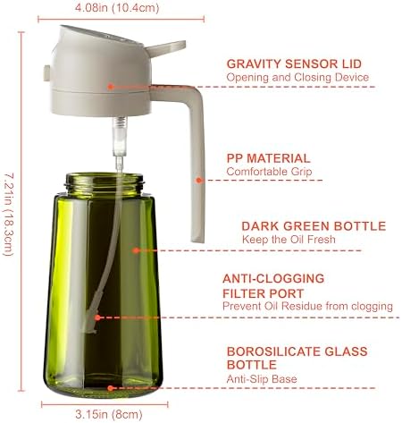 CXINYI - 16oz/470ml Olive Oil Dispenser for Kitchen with Stickers - 2 in 1 Olive Oil Sprayer for Cooking, Air Fryer, and Salad, White (Light-Proof Kitchen Gadget)