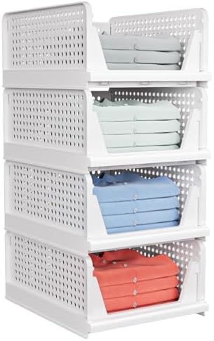 caktraie 4 Pack Stackable Closet Storage Basket - Stackable Storage Bins