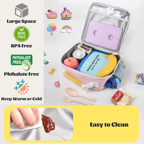 CaCTOUR Lunch Box Kids,Fun Color Lunch Box for Girls,Large Soft Cooler Lunch Bag for Kids,Back to School Thermal Insulated Lunch Tote Bag for School Daycare Outdoor (Yellow Pink)