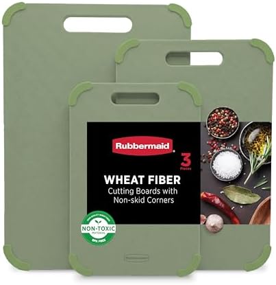 Rubbermaid 3pc Reversible Wheat Fiber Cutting Board Set | BPA Free Non Toxic Cutting Boards for Kitchen – Dishwasher Safe, Non-Slip Corners & Lightweight | For Meat, Veggies & Fruits