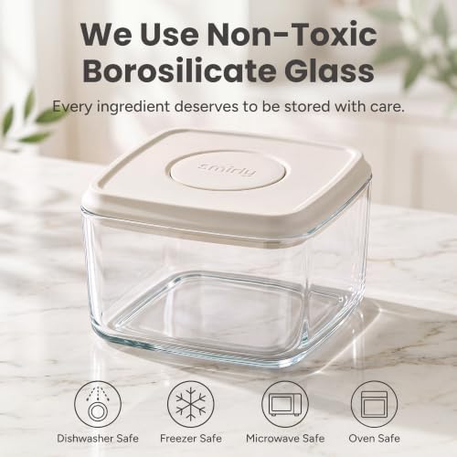 SMIRLY Glass Airtight Food Storage Containers with Pop Lids - White