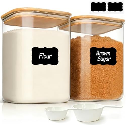 ComSaf Flour Sugar Storage Containers 4 Qt, Set of 2 Glass Flour Container