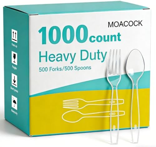MOACOCK 1000 Count Heavy Weight Clear Plastic Forks and Spoons