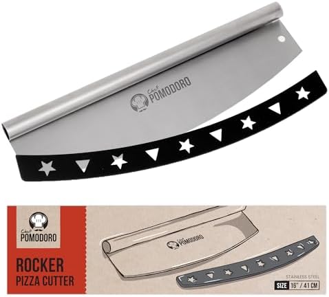 Chef Pomodoro 16 Inch Pizza Cutter Rocker Blade – Stainless Steel Rocking Pizza Cutter Knife with Cover – Professional Pizza Slicer – Large Pizza Rocker Knife for Big Pizzas and Flatbreads