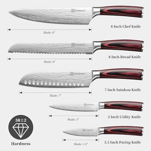 KEEMAKE 5 Pieces Kitchen Knife Set, Professional Ultra Sharp Chef Knife Set