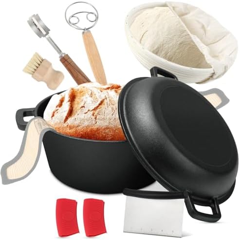 5 Qt Cast Iron Dutch Oven for Bread Baking, 2-in-1 Dutch Pot