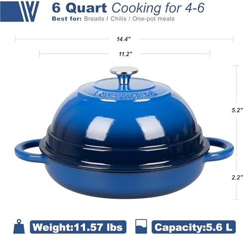 VORRINGARD Cast Iron Enameled Dutch Oven Pot with Lid for Bread Baking, Bread Oven, 6 Quart, Blue