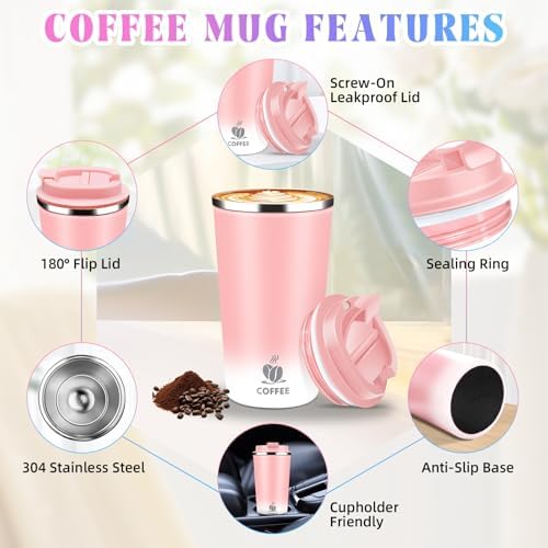 17oz Insulated Travel Coffee Mug with Flip Lid – Leakproof Stainless Steel Insulated Coffee Tumblers, Reusable Coffee Cup for Hot & Cold Drinks, Perfect for Camping & On-the-Go