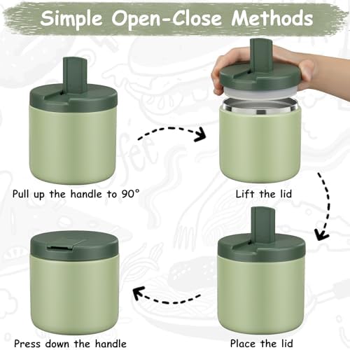 Pawtong 19oz Insulated Vacuum Food Jar with Buckle Lid Wide Mouth Soup Thermo for Hot Food Kids Leakproof Stainless Steel Lunch Container- Green-1Pack