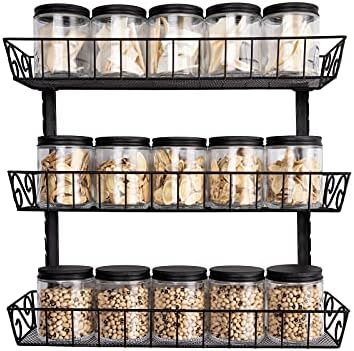 SWOMMOLY Wall Mount Spice Rack Organizer, 3-Tier Adjustable Dual-Use Shelf