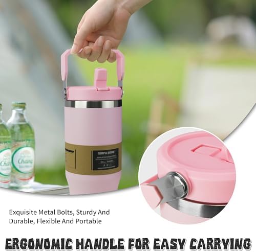 30oz Flip Straw Insulated Tumbler with Handle, Leak Proof Stainless Steel Water Bottle, Double Wall Vacuum Travel Coffee Mug for Cold Drinks, Gym Office Travel Essentials