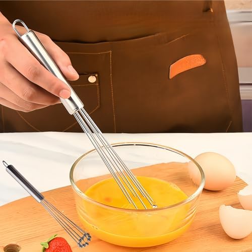 2 PCS 10.23inch Stainless Steel Ball Whisks,Durable Manual Egg Beater, Dishwashable Kitchen Whisk,Cream whisk, kitchen baking tool