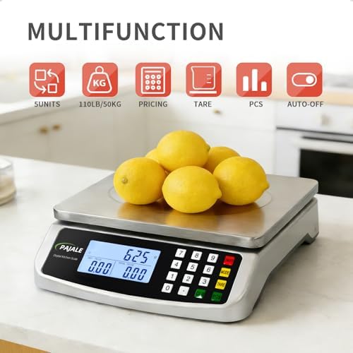 Large Food Scale 110 lb, Commercial Kitchen Scale 50kg with Price Computing, 0.05oz/1g, 304 Stainless Steel Digital Scale for sourdough Bread Baking Cooking Meat Restaurant Vegetables Farm