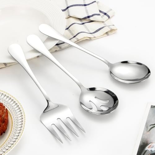 Large Serving Utensils,12 Pcs Stainless Steel Serving Set with Serving Spoons,Serving Fork,Serving Tongs,Polished Serving Utensil Set for Buffet Parties Home,Dishwasher Safe