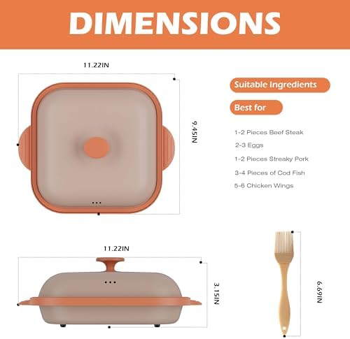 Microwave Grill Pan with Cover | Microwave Bacon Cooker | Griller & Crisper Pan for Grilling, Frying, Browning and Crisping | Microwave Cookware for Grill Meat | Dishwasher Safe for Dorms,Office,RV