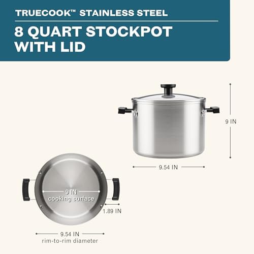 Farberware TrueCook Stainless Steel Stock Pot with Lid, 8-Quart
