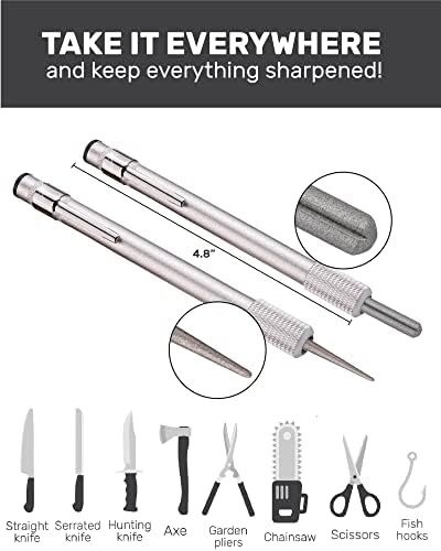 Wamery Serrated Knife Sharpener, Retractable Diamond Rod Pocket (Silver)