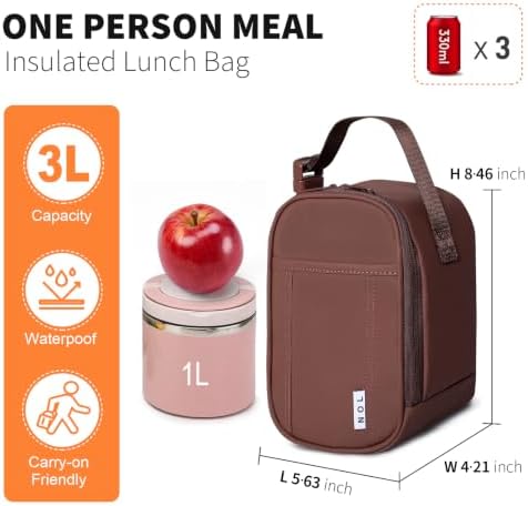 NOL Small Insulated Snack Bag Mini Freezable Cooler Pouch 3L fit 3 Cans | Wide-Mouth 6hours Cool & Warm Lightweight Leakproof Nylon Box for Work Travel Coffee