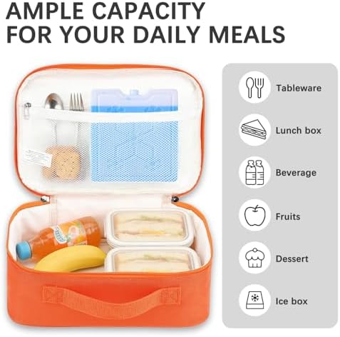 FlowFly Kids Lunch box Insulated Soft Bag Mini Cooler Back to School Thermal Meal Tote Kit for Girls, Boys, Orange