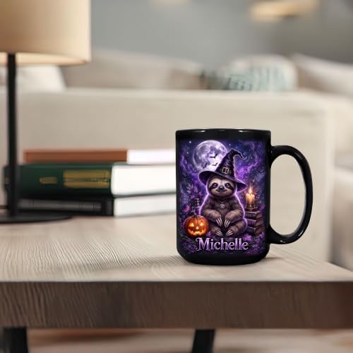 Hyturtle Personalized Halloween Sloth Mug, Custom Name Gift for Women