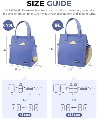 Fmeida 9L Insulated Lunch Bag Women, Reusable Cooler Tote Thermal Snack Bag