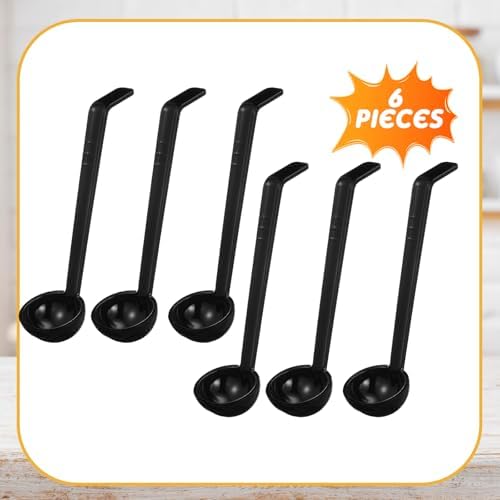 Tioncy 6 Pcs 1 Oz Small Ladle for Serving Sauce 8.07 Inches Plastic Mini Ladles Long Handle Spoon for Serving Sauce, Soup, Dressing, Punch Bowl, Toppings, Gravy, Cocktail, Fruit Juices(Black)