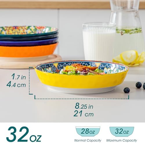 vancasso 32 Oz Pasta Bowls Set of 6, Ceramic Bohemian Soup Salad Bowls