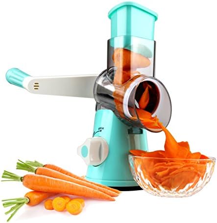 Round Mandoline Drum Slicer Rotary Cheese Grater Veggie Slicer Vegetable Carrot Shredder Nut Chopper Blue