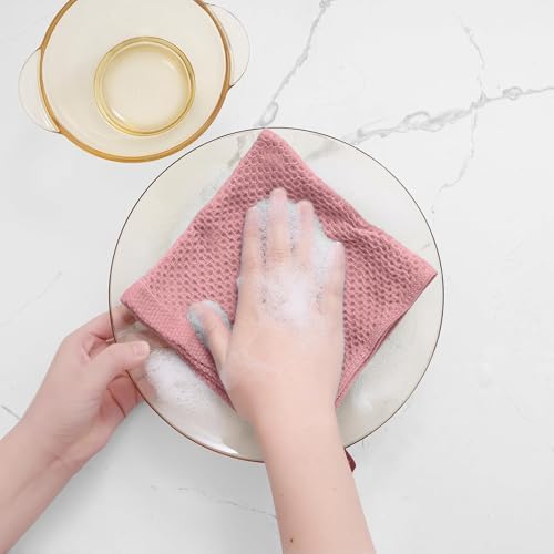 Homaxy 100% Cotton Waffle Weave Kitchen Dish Cloths 24-Pack, Dried Rose
