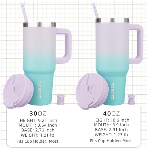 BJPKPK 40 oz Insulated Tumbler with Handle & Straw, Stainless Steel