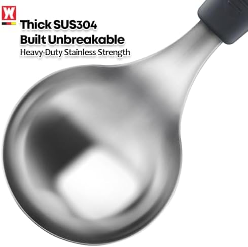 Short Stainless Steel Ladle 220mm (8.6”) – SUS304 Thick Deep Bowl Head with Soft-Grip Silicone Handle – Lightweight Mini Soup & Serving Spoon for Cooking – 5 Color Options (Gray)