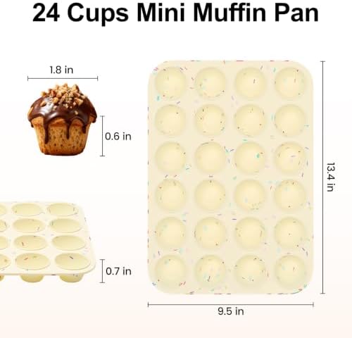 Silicone Mini Muffin Pan for Baking, Cupcake Egg Bites Silicone Mold 24 Cup Mini Size, Oven Safe BPA Free