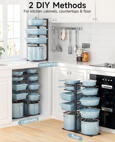 MUDEELA 10-Tier Pots and Pans Organizer Rack, 23.62" H for Cast-iron Pans