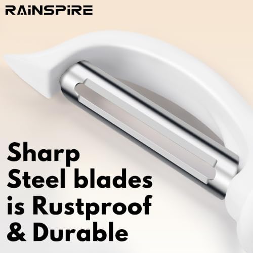 Rainspire Vegetable Peeler Potato Peelers for Kitchen, Sharp Stainless Steel Blades Veggie, Comfortable Handle Fruit Peeler, Carrot Peeler Apple Peeler Dishwasher Safe (2, White)