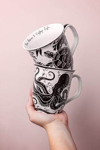 Karma Gifts 14 oz Black and White Boho Mug Tiger - Cute Coffee and Tea Mug - Ceramic Coffee Mugs for Women and Men