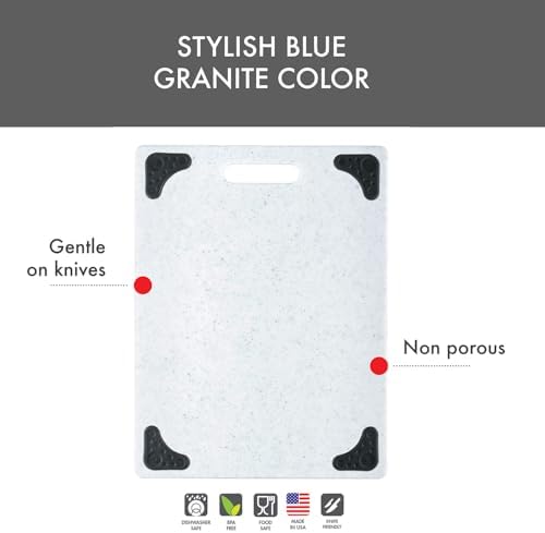 Dexas Superboard Cutting Board with Handle and Non-Slip Feet, 11 by 14.5 inches, Light Granite Color with Black Non-Slip Corners
