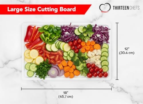 Thirteen Chefs 18x12 White Cutting Board with Groove, 1/2" Thick Plastic