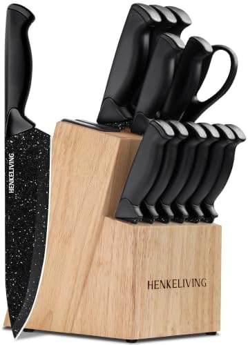 14-Piece Starry Black Knife Block Set with Built-In Sharpener